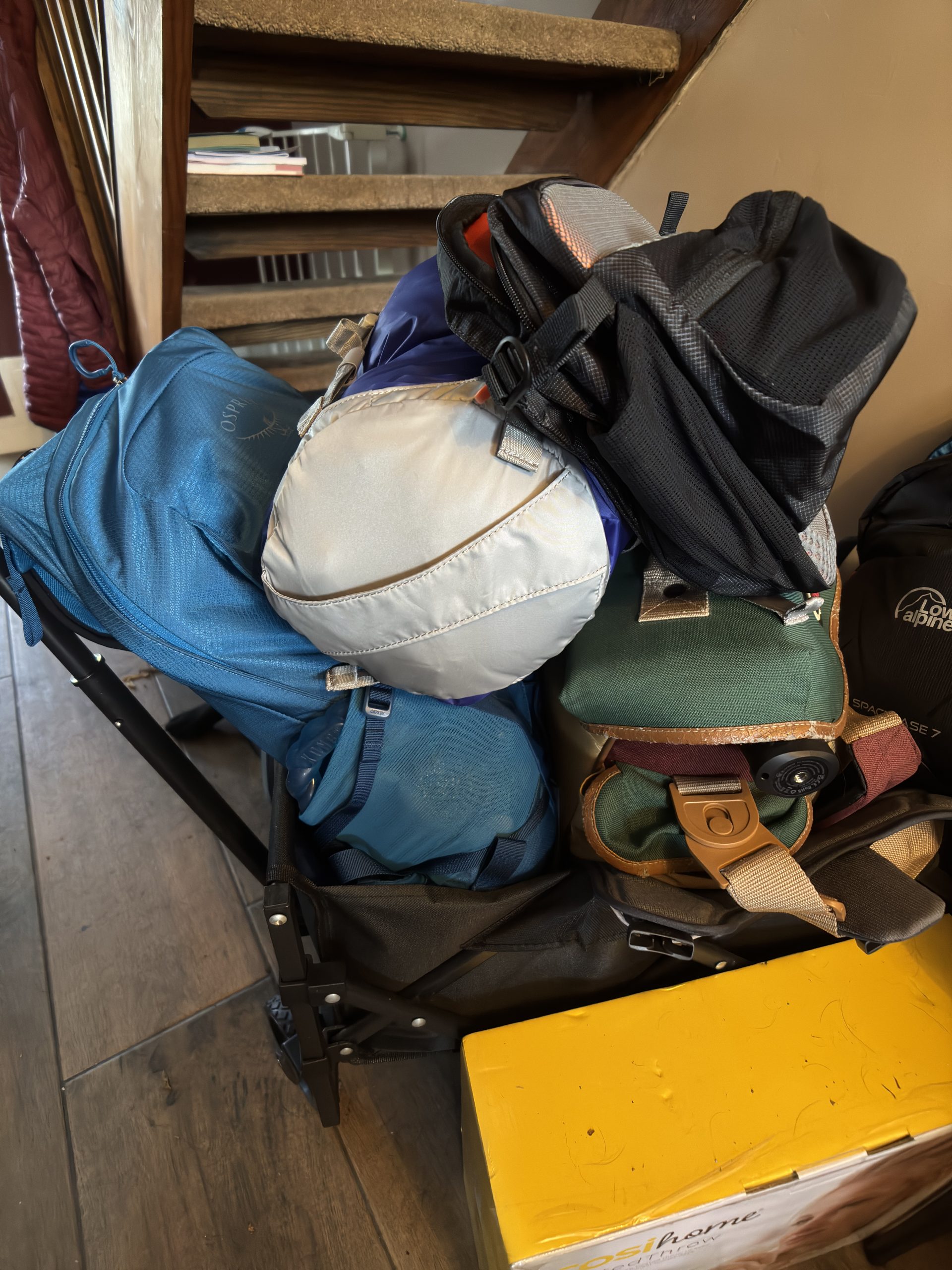 Trolley full of rucksacks ready for travel
