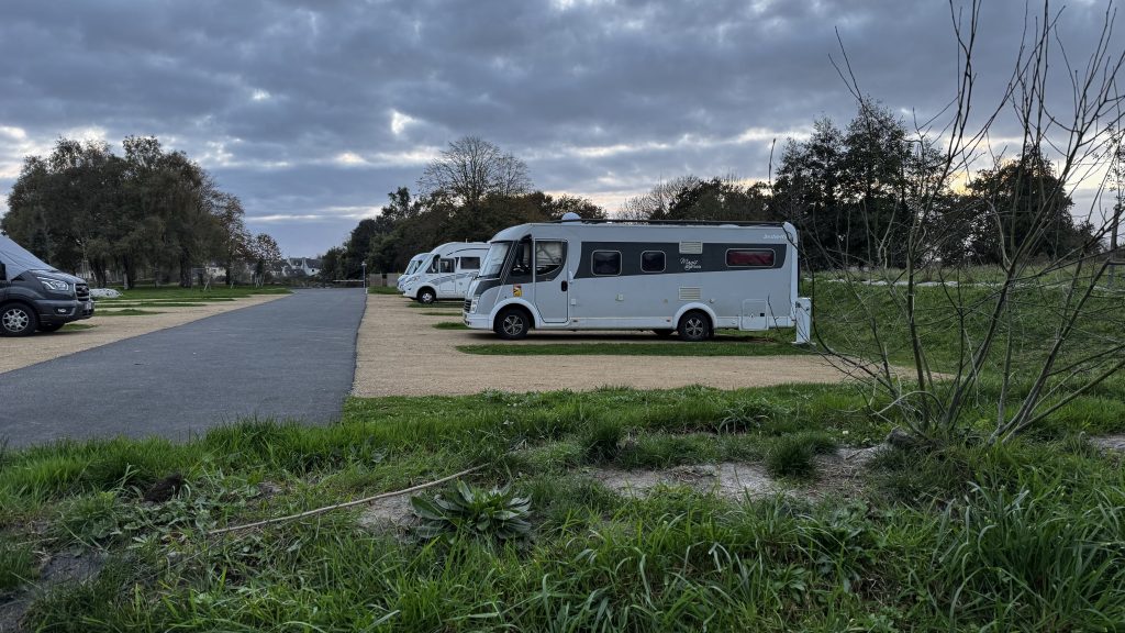 Our motorhome parked in an Aire Du Camping Car in France